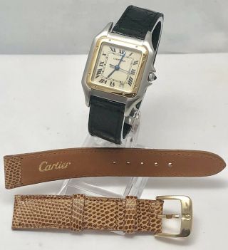 Ladies Cartier Panthere Midsize 18k Yellow And Ss Quartz Watch 27mm Two Bands Nr
