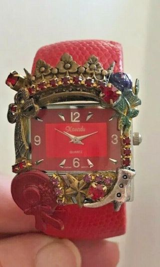 Vintage Xanadu Red Hat Society Club Bracelet Cuff Watch
