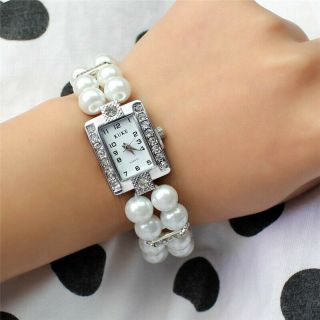 Women Imitation Pearl Crystal Watch Strap Quartz Watch Fashion Wristband Watch