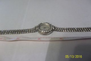Tempus Ladies Wrist Watch 17 Jewel " Swiss Made " Stainless Back W/rhinestones
