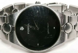 Vintage Fossil Arkitekt Diamond Silver Black Dial 50m Wr Mens Watch Battery