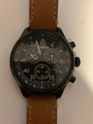 Mens Timex Expedition T49905 Field Chronograph Watch Brown Leather W24