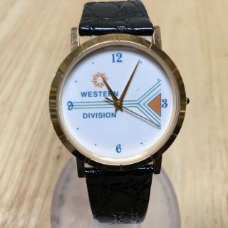 Vintage Western Division Men 18k Gold Plated Analog Quartz Watch Hour Batter