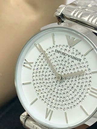 Emporio Armani Womens Watch Classic White Silver Pave Stainless Steel Ar1925