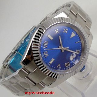 40mm Bliger Sterile Blue Dial Date Roman Sapphire Glass Automatic Mens Watch 218