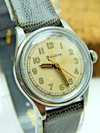 Vintage Wwii Era Bulova Military Style Wrist Watch In Odd Ball Stainless Case