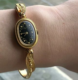 Luch Slim Vintage Watch Retro Gift Serviced Gold Color Lady Women 15 Jewels Rare