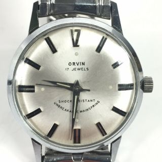 Vintage Orvin Men ' s Watch 17 Jewels Shock Resistant Unbreakable Mainspring 6