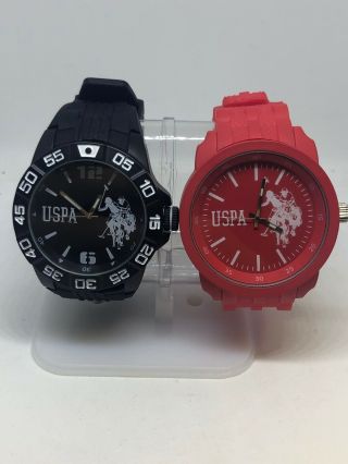 Set Of 2 Men’s Xl Face Watches Black & Red Analog Resin Strap 6