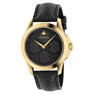 Gucci G - Timeless Yellow Gold - Tone Black Leather Strap 38mmladies Watch Ya1264034