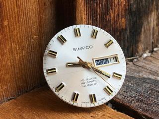 Authentic Vintage Gents Simpco 25j Automatic As 2066 Swiss D/date Watch Movement