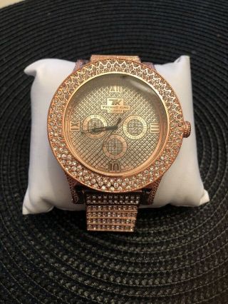 Mens Big Heavy Rose Gold Techno King Iced Out Clubbing White Cz Watch Bracelet