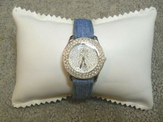 Suzanne Somers Womens Watch Blue Jean Look Leather Band Crystals Bezel Set