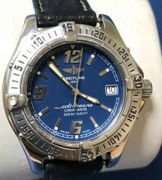 Authentic Breitling Colt Oceane Chronometer A57350quartz Ss Blue Dial Watch R3