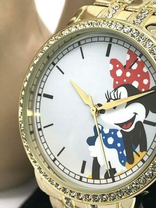 Disney Minnie Mouse White Dial Gold Tone Stainless Steel Quartz Ladies Watch