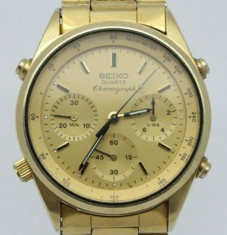 Vintage 1987 Seiko 7a28 - 7029 Mens Quartz Chronograph Watch Gold Plate Needs Tlc