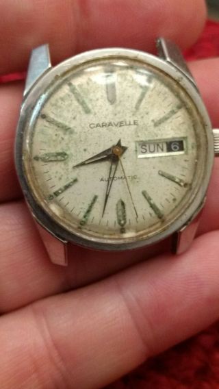 Vintage Caravelle Bulova Swamp Thing Automatic Watch 17 Jewels Running Watch
