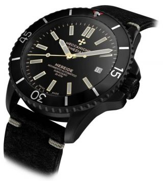 Meccaniche Veneziane Automatic Diver Watch Nereide Ardesia Pvd Black 2 Straps