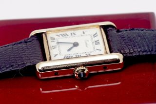 Vintage Cartier Tank Louis 18K ' Plaque ' Gold Watch 11