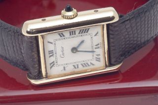 Vintage Cartier Tank Louis 18K ' Plaque ' Gold Watch 12