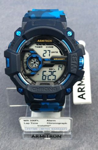 Armitron 40/8353cbl,  Blue Camo Resin Watch,  100 Meter Wr,  Chronograph,  Alarm