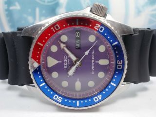 Seiko Day/date Divers 200m Midsize Watch 7s26 - 0030,  Purple/pepsi (sn 760641)