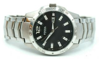 Mens Fossil Am - 4089 Crystal Accented Dial Stainless Steel 42mm Calendar Date
