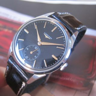 Vintage Longines Mens watch BLACK DIAL17 Jewels Swiss Made 1950s,  CALIBRE 12.  68Z 10