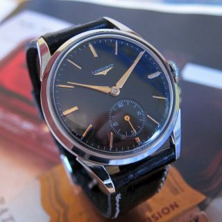 Vintage Longines Mens watch BLACK DIAL17 Jewels Swiss Made 1950s,  CALIBRE 12.  68Z 3