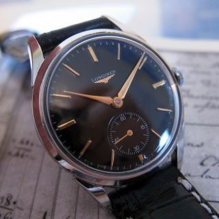 Vintage Longines Mens watch BLACK DIAL17 Jewels Swiss Made 1950s,  CALIBRE 12.  68Z 8
