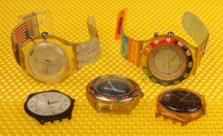 [lot Of 5] Swatch Quartz Watches Parts/repair