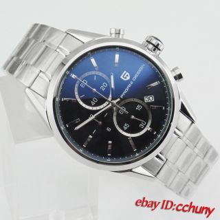 43mm Pagani Design Black Dial Stainless Steel Chronograph Date Mens Watch 1714