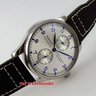 43mm Parnis Silver Dial Power Reserve St2542 Automatic Movement Mens Watch P99b