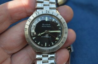 Vintage Antique Old Bulova Accutron Astronaut Stainless Steel Wristwatch