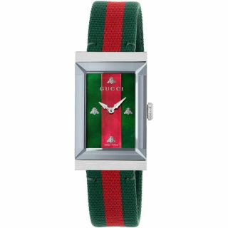 Gucci G - Frame Green - Red Mother Of Pearl Dial Ladies Nylon Watch Ya147404