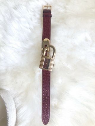 Authentic Hermes Vintage Kelly Watch In Burgundy Gold Hardware