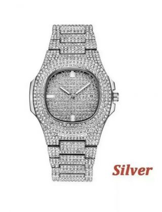 Men ' s Diamond Watch Full Faux Silver Very Sparkly Limited edition 3