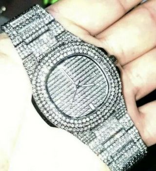 Men ' s Diamond Watch Full Faux Silver Very Sparkly Limited edition 4