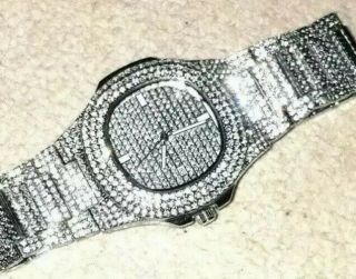 Men ' s Diamond Watch Full Faux Silver Very Sparkly Limited edition 5