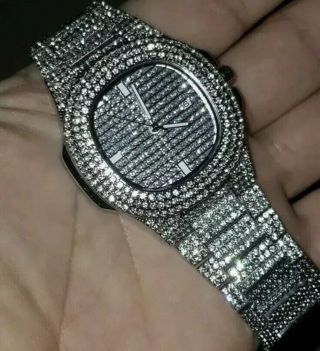 Men ' s Diamond Watch Full Faux Silver Very Sparkly Limited edition 6