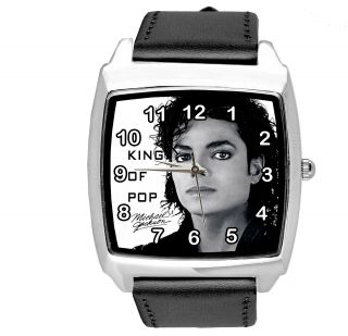 Michael Jackson Mj Music Pop Star Singer Black Leather Square Cd Dvd Watch E2