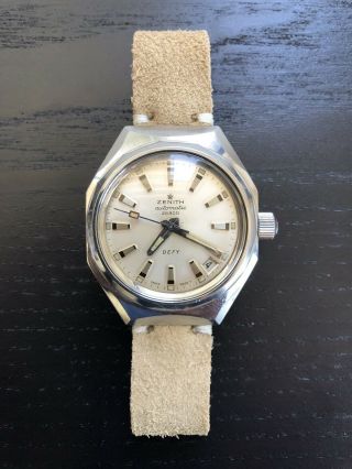 Vintage 1970 ' s Zenith Defy Automatic Divers Watch.  Model 28800.  Faded Patina 4