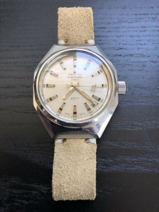 Vintage 1970 ' s Zenith Defy Automatic Divers Watch.  Model 28800.  Faded Patina 8