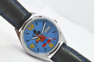 Vintage Seiko Mickey Mouse Day Date 17 Jewels 6309 Movement Wrist Watch 3