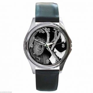 Lon Chaney The Wolfman Round Silver Metal Watch Leather Band