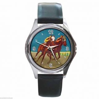 The Sport Of Kings Vintage Horse Racing Round Silver Metal Watch Leather Band
