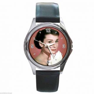 Audrey Hepburn Funny Face Round Silver Metal Watch Leather Band