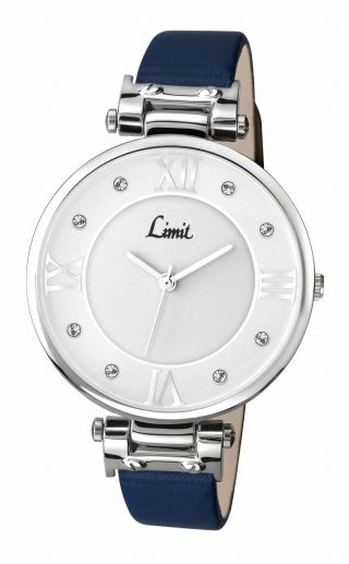 Limit Ladies Silver Case And Dial Analogue Watch Navy Pu Strap Model 6117