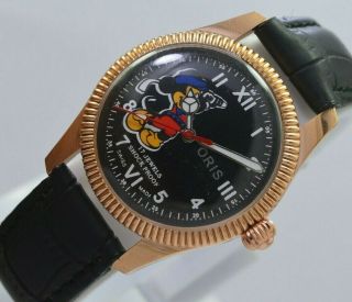 Vintage Rose Gold Plated Mickey Mouse St - 96 17 Jewels Crown Mens Watch