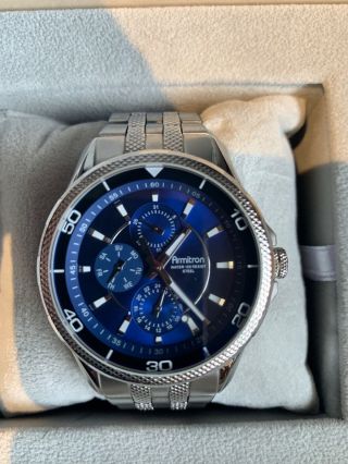 Armitron Men’s Blue Dial Watch 20/4701sv Stainless Steel 6p27 Water Resistant.
